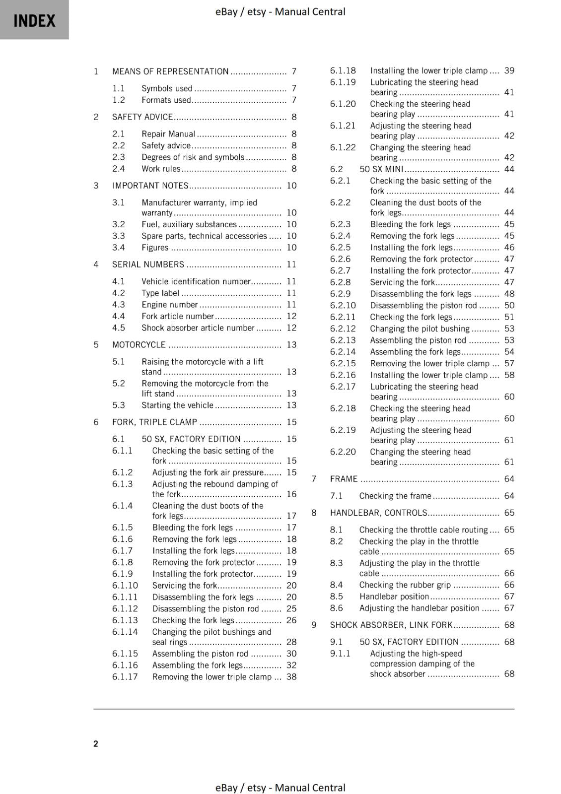 KTM 2023 - 50 SX MINI FACTORY EDITION - WORKSHOP SERVICE MANUAL REPRINTED