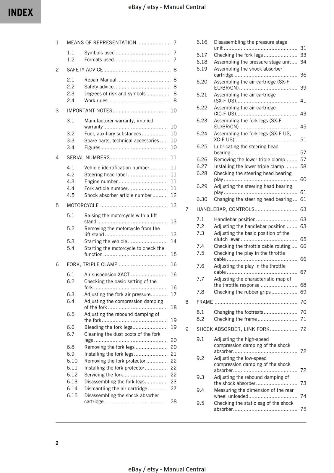 KTM 2023 - 250 SX-F 250 XC-F - WORKSHOP SERVICE MANUAL REPRINTED
