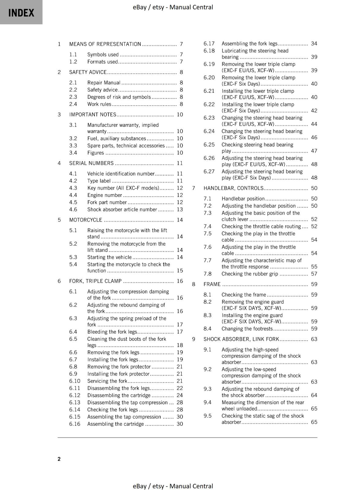 KTM 2023 - 450 500 EXC-F SIX DAYS XCF-W - WORKSHOP SERVICE MANUAL REPRINTED