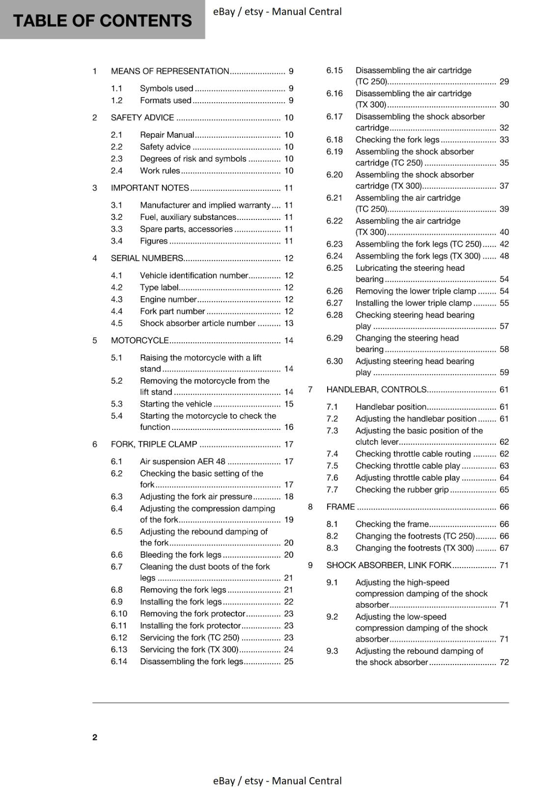 HUSQVARNA 2017 - TC 250 TX 300 - WORKSHOP SERVICE MANUAL REPRINTED