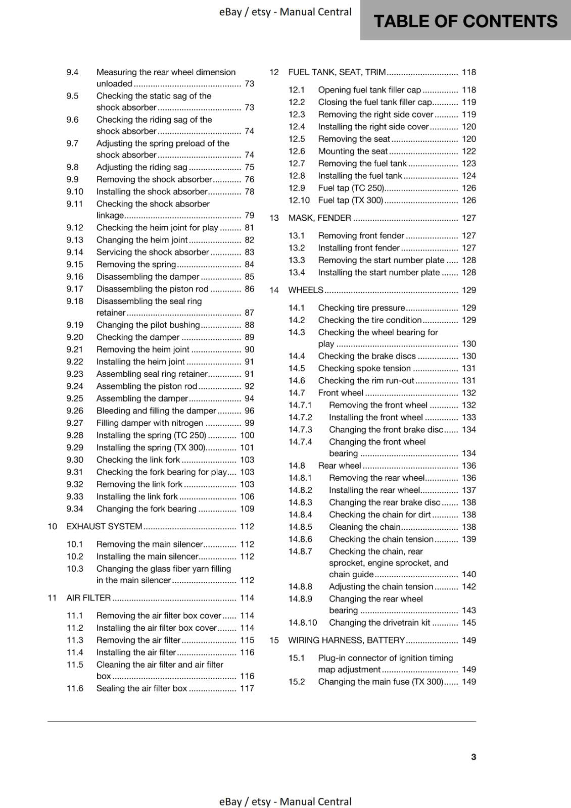 HUSQVARNA 2017 - TC 250 TX 300 - WORKSHOP SERVICE MANUAL REPRINTED