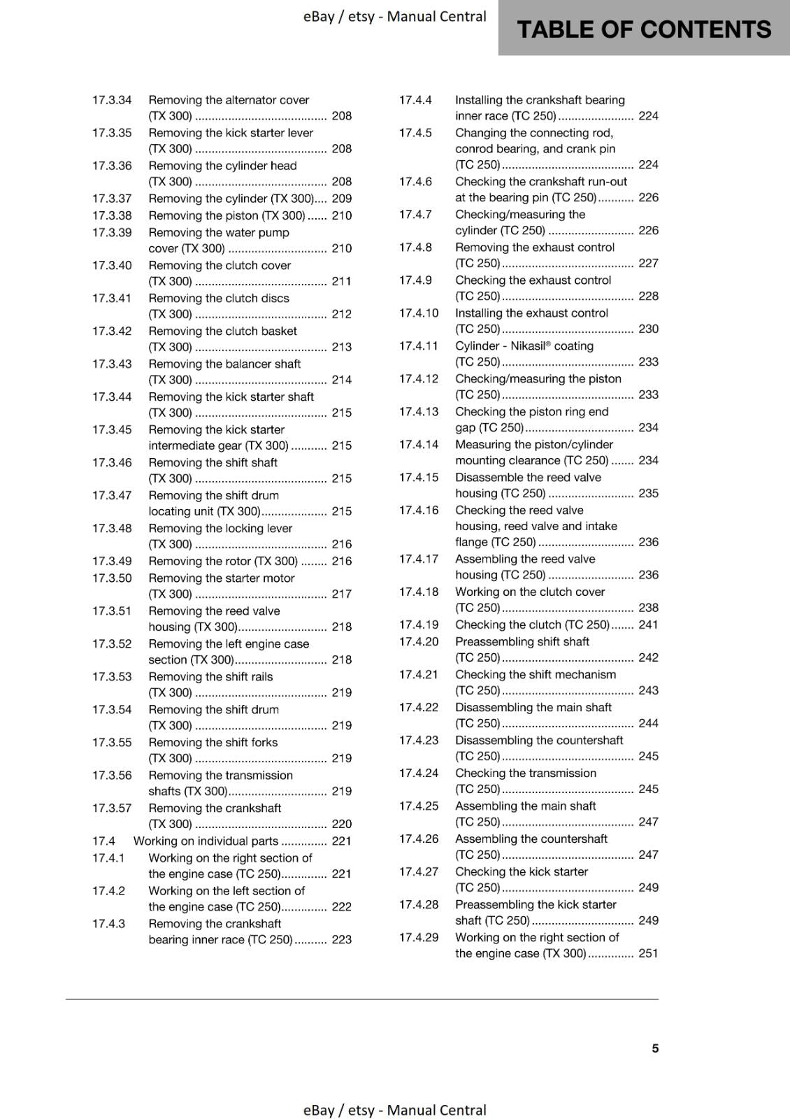 HUSQVARNA 2017 - TC 250 TX 300 - WORKSHOP SERVICE MANUAL REPRINTED