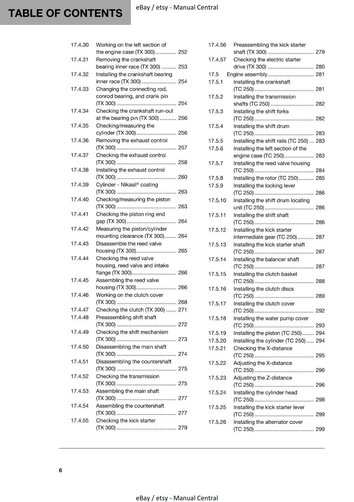 HUSQVARNA 2017 - TC 250 TX 300 - WORKSHOP SERVICE MANUAL REPRINTED