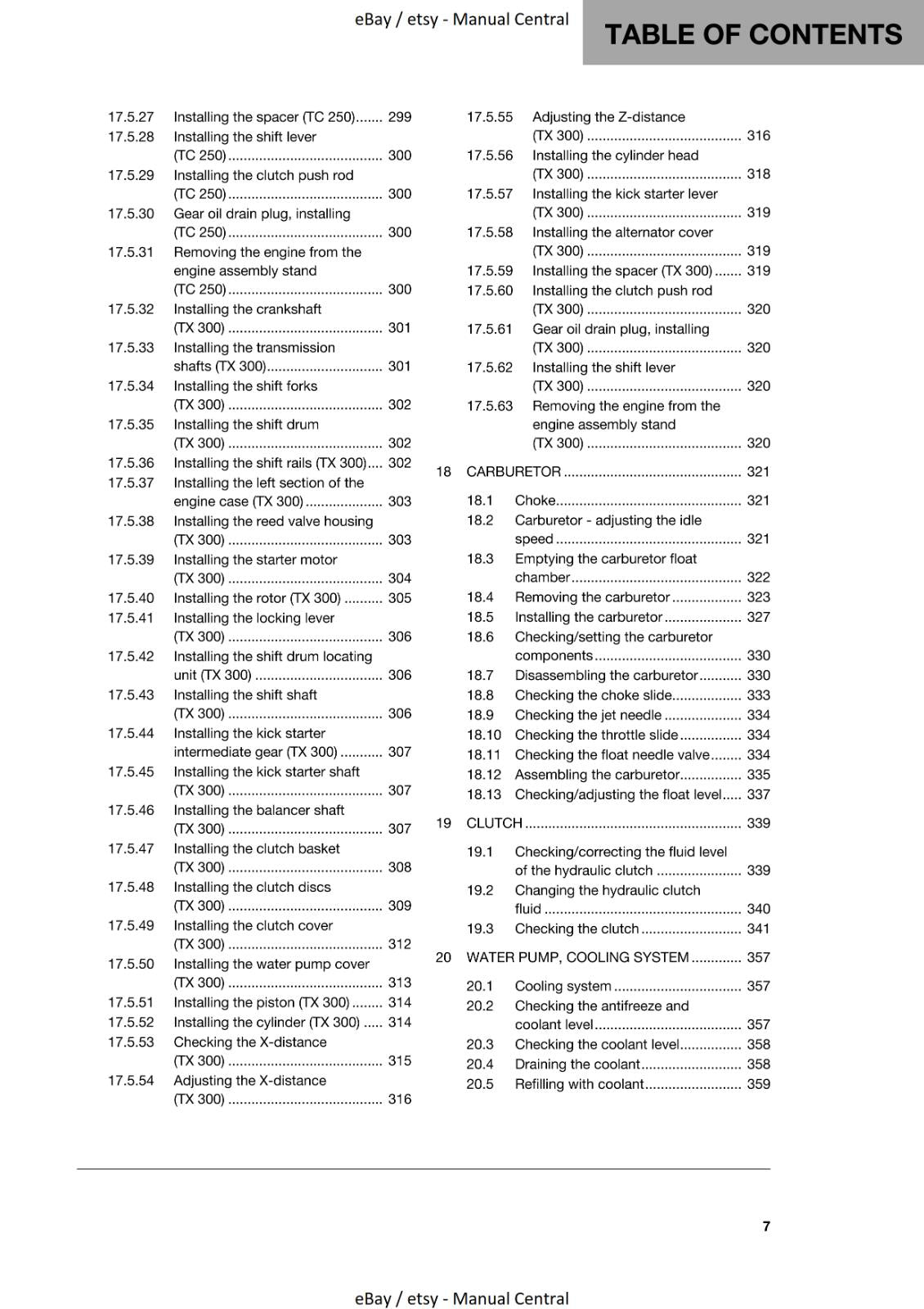 HUSQVARNA 2017 - TC 250 TX 300 - WORKSHOP SERVICE MANUAL REPRINTED