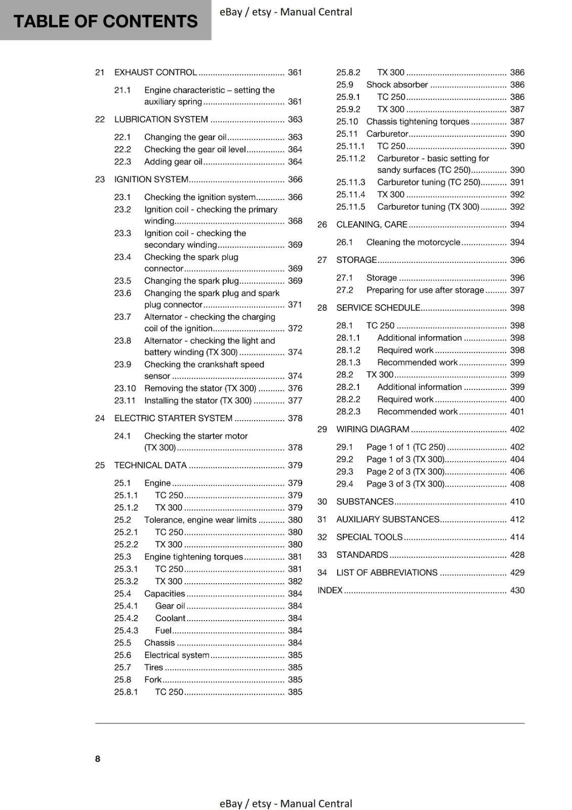 HUSQVARNA 2017 - TC 250 TX 300 - WORKSHOP SERVICE MANUAL REPRINTED