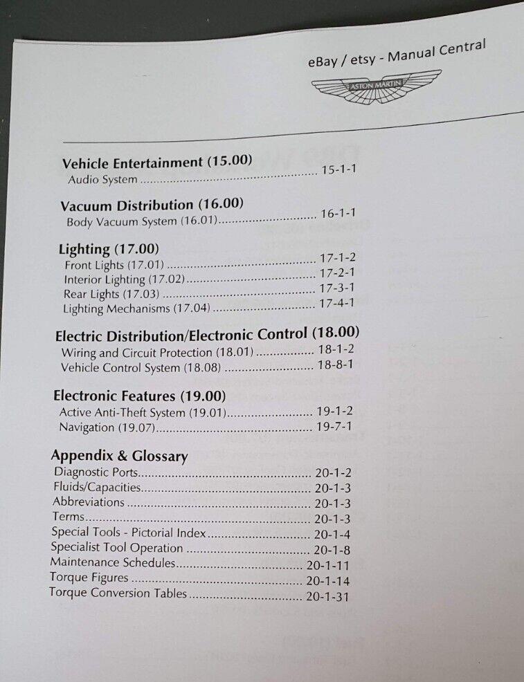 ASTON MARTIN DB9 WORKSHOP MANUAL A4 VERSION 7 - 2004 TO 2012 MODELS
