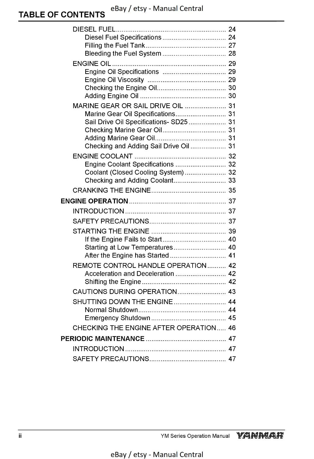 YANMAR MARINE ENGINE 2YM15 3YM20 3YM30AE OPERATION MANUAL REPRINTED 2019 EDITION