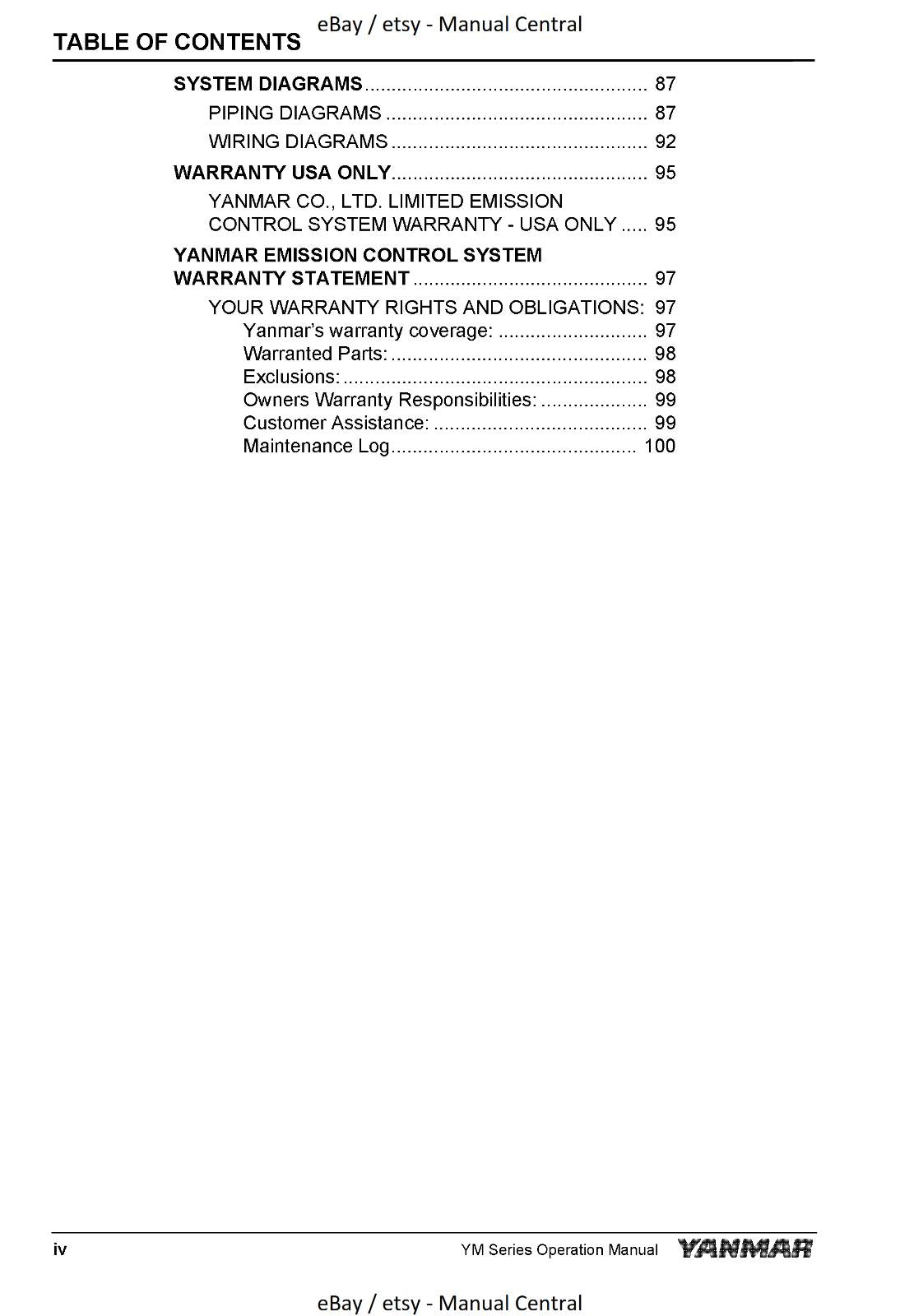 YANMAR MARINE ENGINE 2YM15 3YM20 3YM30AE OPERATION MANUAL REPRINTED 2019 EDITION