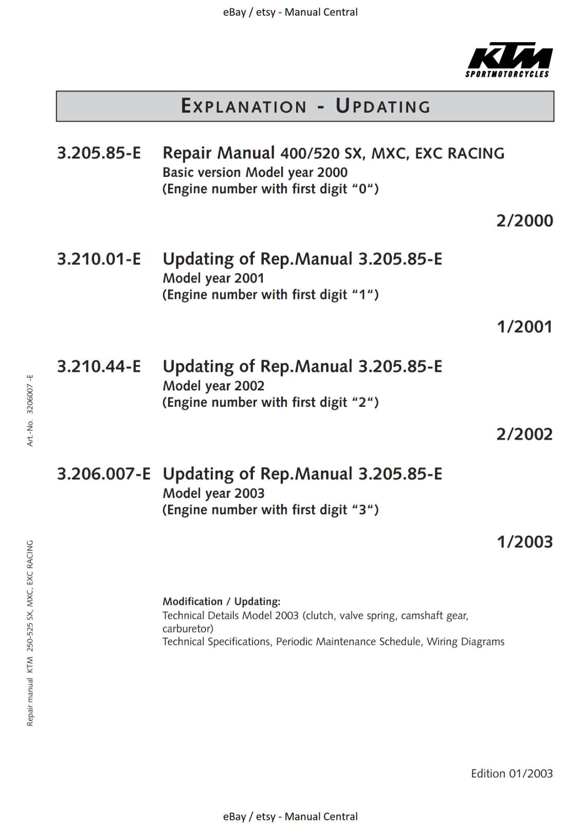 KTM 2000 - 2003 250 400 450 525 SX MXC EXC RACING WORKSHOP REPAIR SERVICE MANUAL