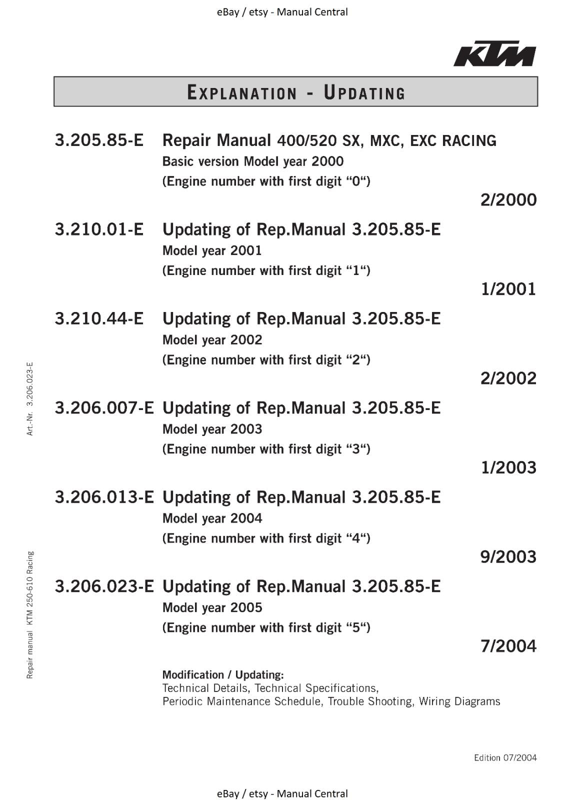 KTM 2000 TO 2005 - 250 EXC FACTORY - WORKSHOP REPAIR SERVICE MANUAL