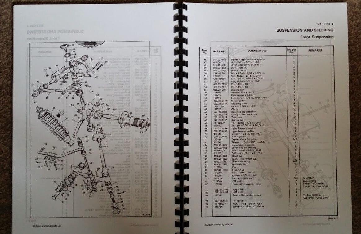 ASTON MARTIN DBS SALOON WORKSHOP REPAIR & PARTS MANUALS REPRINTED - DBS/5000 ON