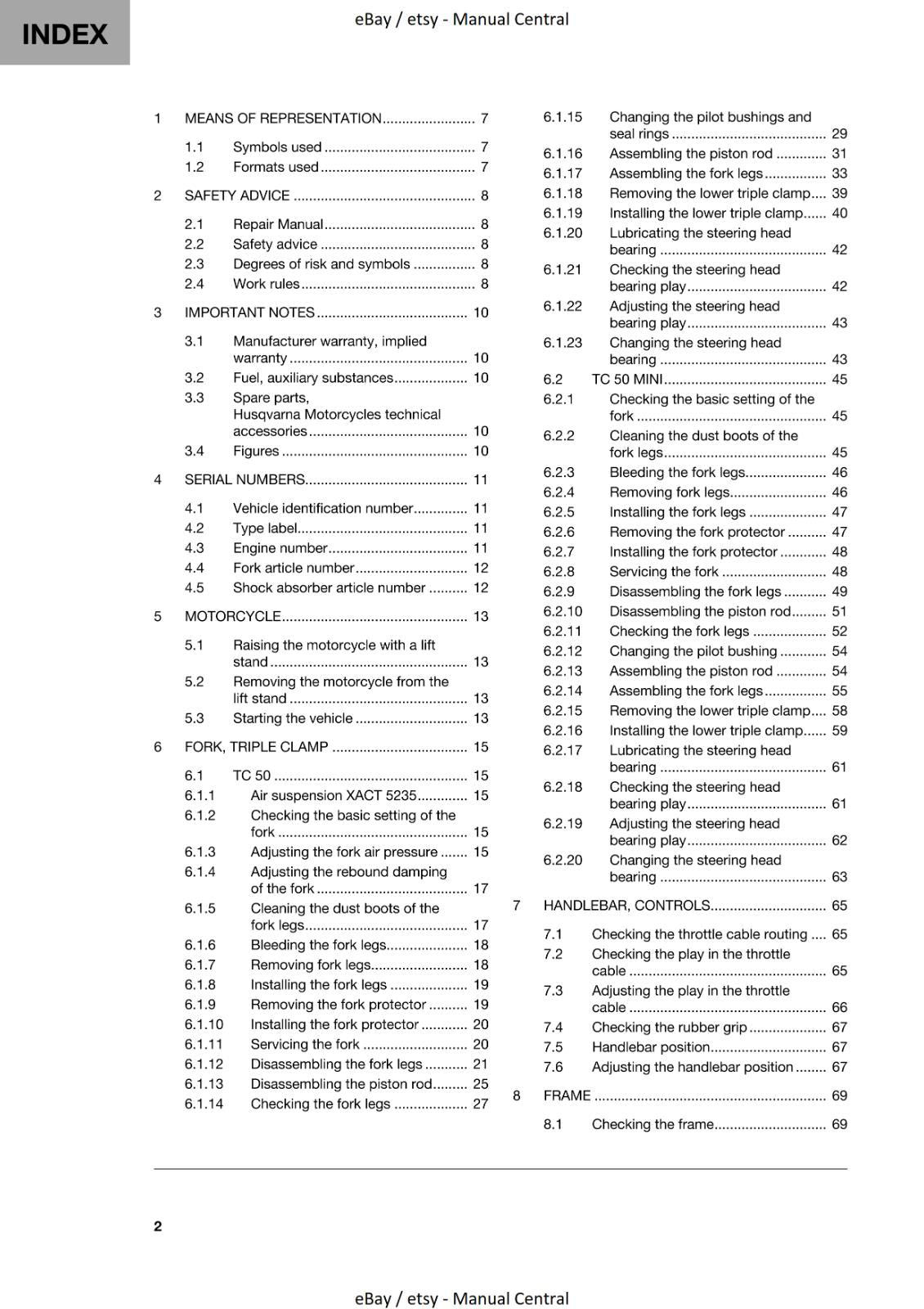 HUSQVARNA 2023 - TC 50 & MINI - REPAIR WORKSHOP SERVICE MANUAL