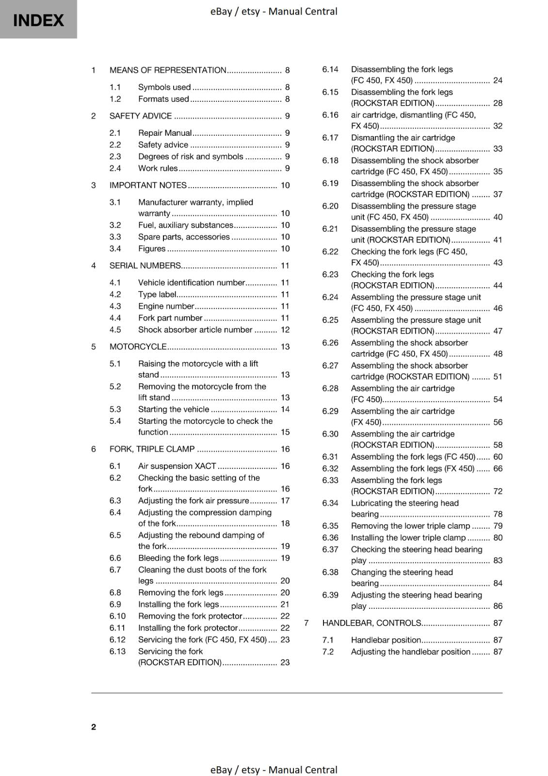 HUSQVARNA 2020 - FC FX 450 ROCKSTAR - WORKSHOP SERVICE REPAIR MANUAL REPRINTED