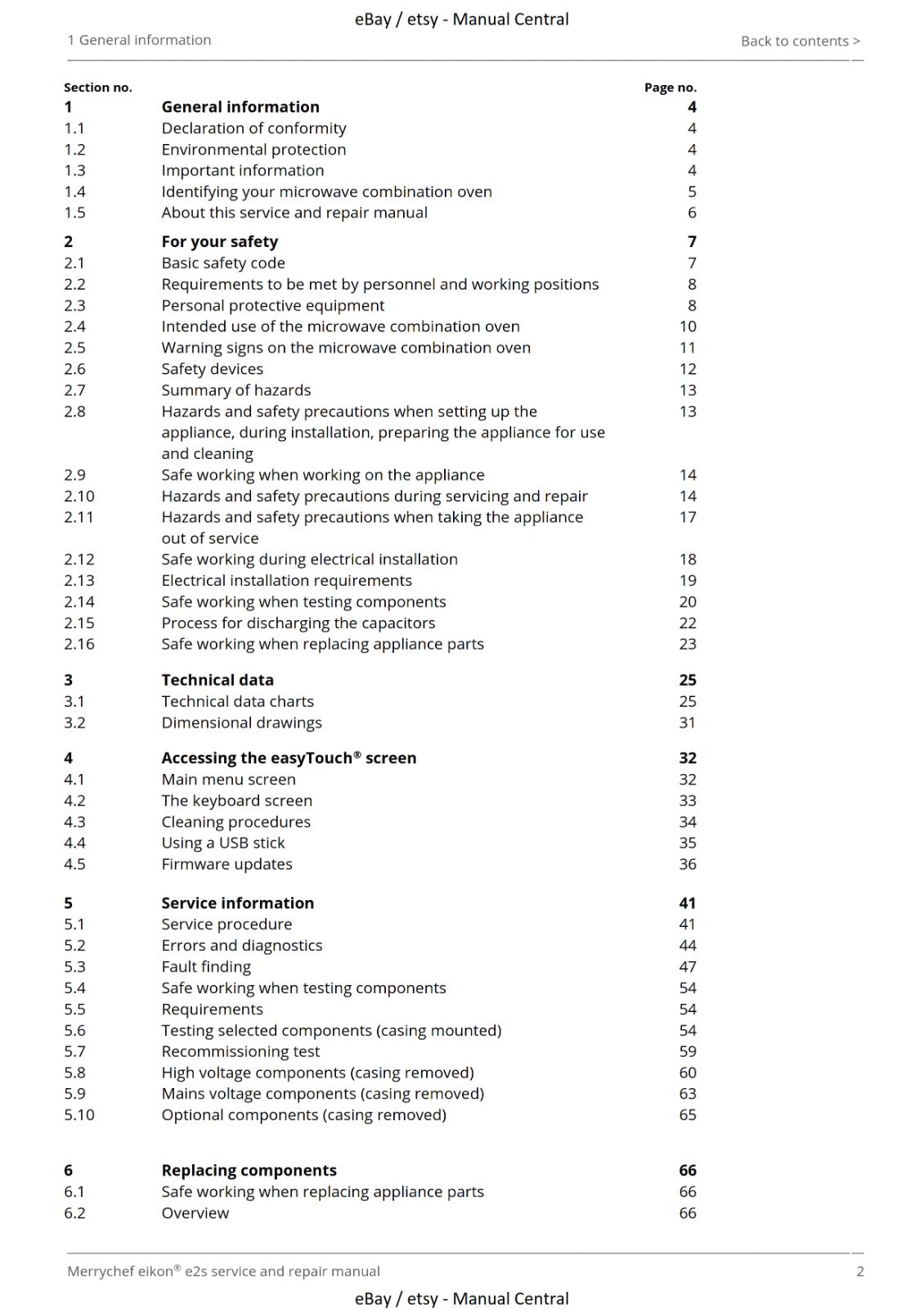 EIKON MICROWAVE COMBINATION OVEN E2S & E2S V2 - SERVICE & REPAIR MANUAL REPRINT