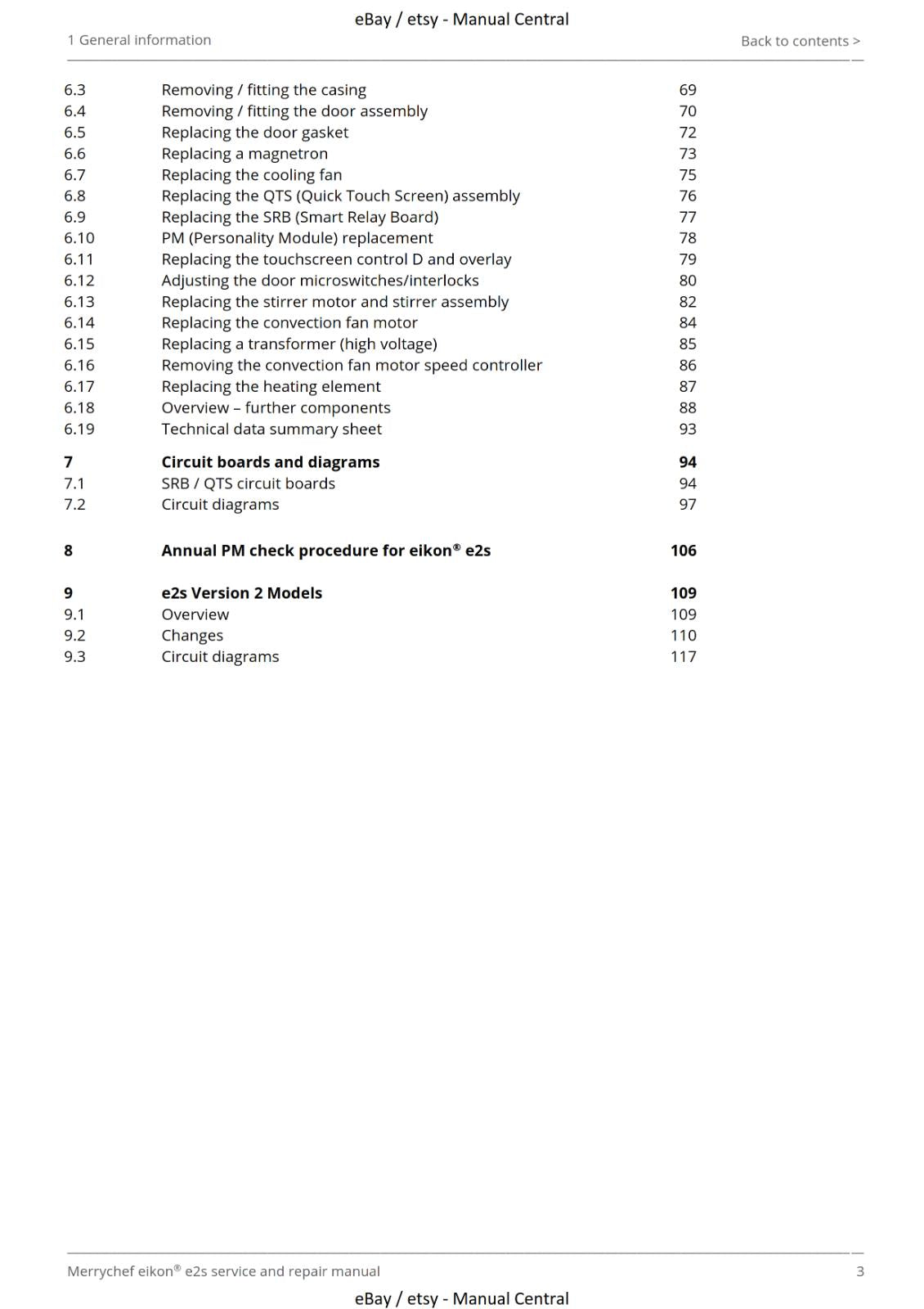 EIKON MICROWAVE COMBINATION OVEN E2S & E2S V2 - SERVICE & REPAIR MANUAL REPRINT