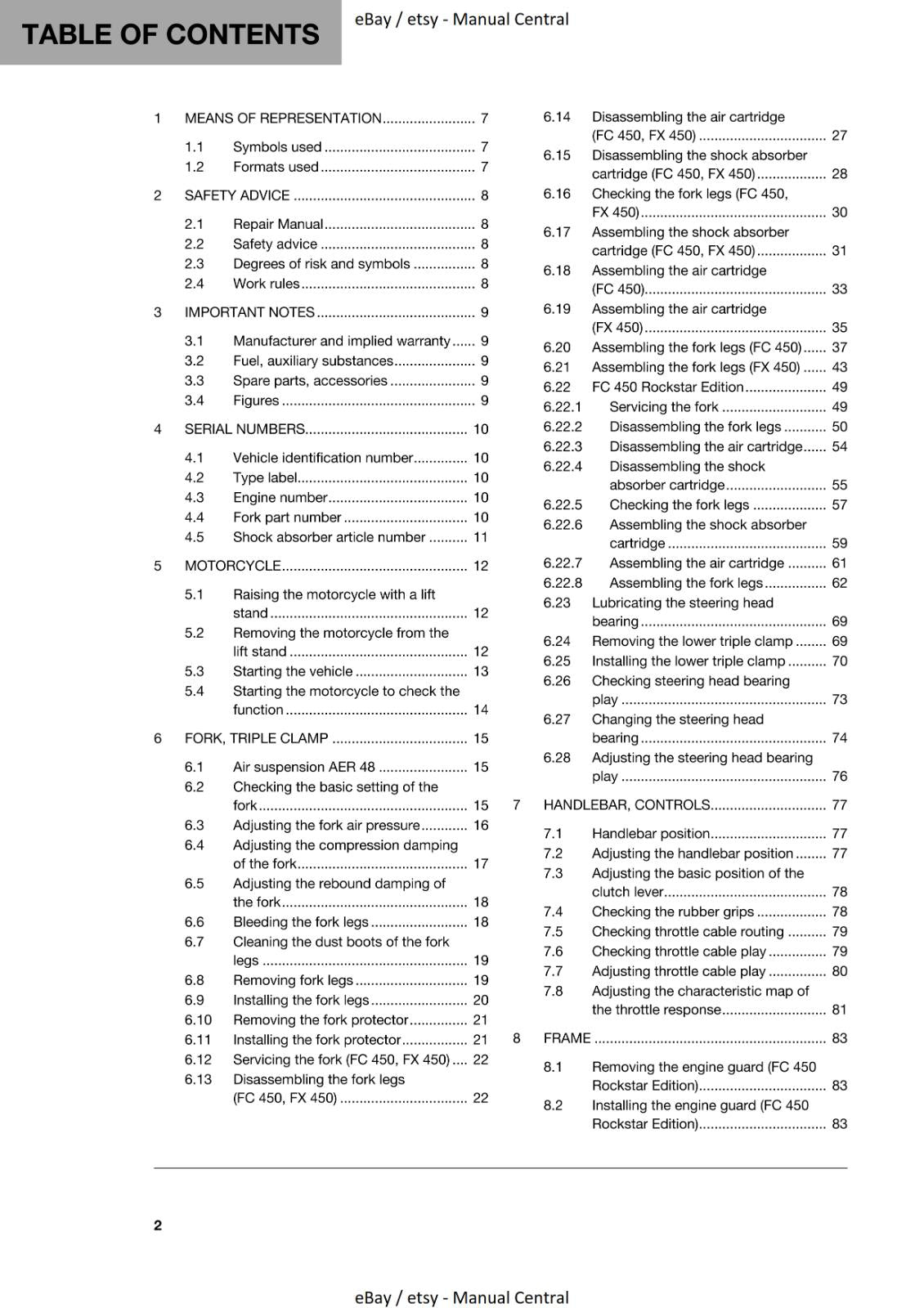 HUSQVARNA 2019 FC FX 450 ROCKSTAR REPAIR WORKSHOP SERVICE MANUAL REPRINTED