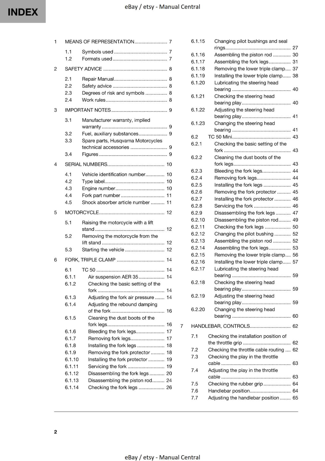 HUSQVARNA 2019 TC 50 & MINI REPAIR WORKSHOP SERVICE MANUAL REPRINTED