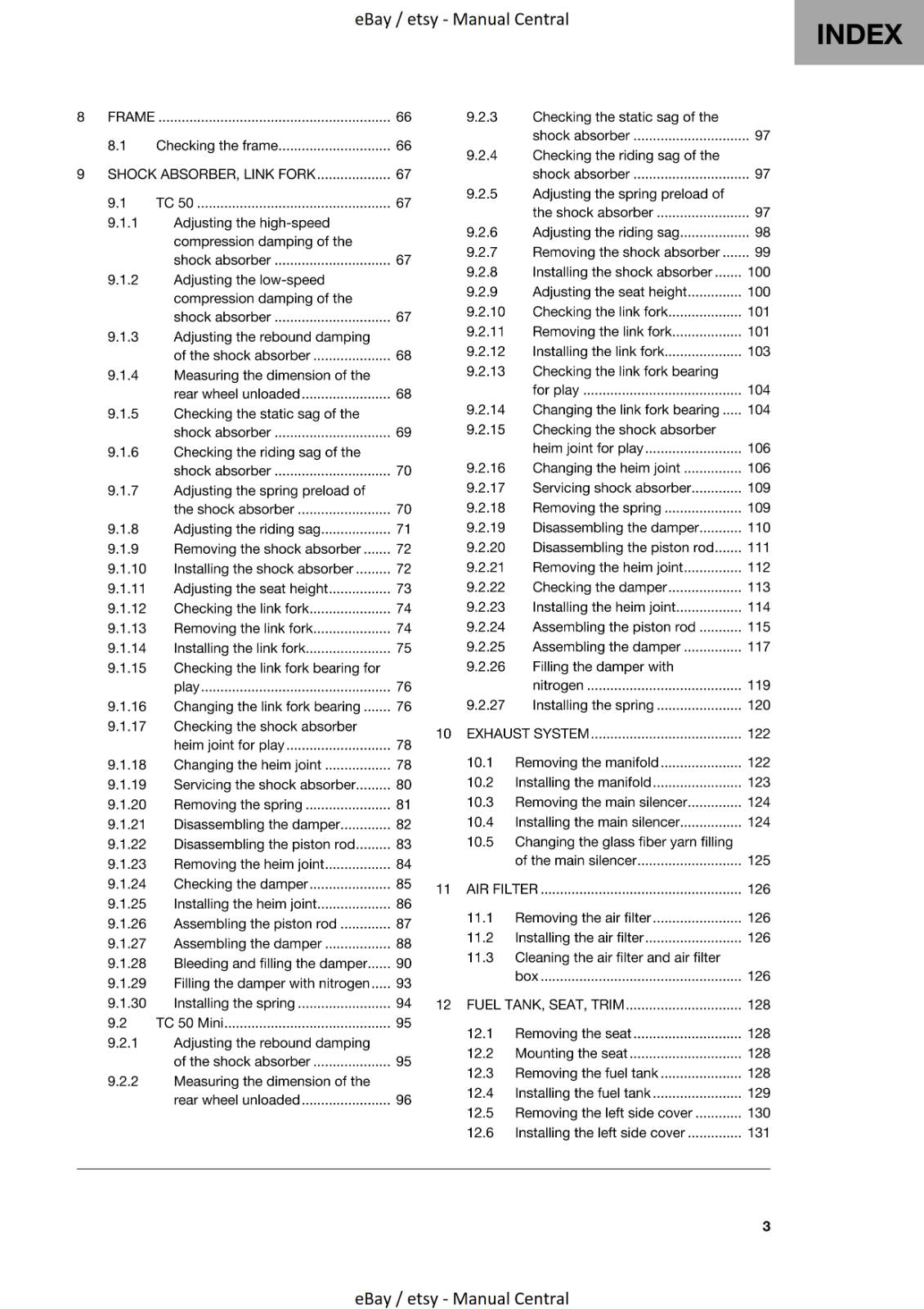 HUSQVARNA 2019 TC 50 & MINI REPAIR WORKSHOP SERVICE MANUAL REPRINTED