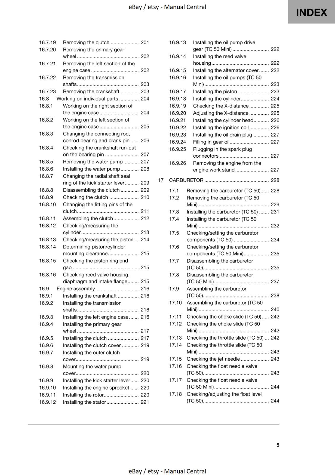 HUSQVARNA 2019 TC 50 & MINI REPAIR WORKSHOP SERVICE MANUAL REPRINTED