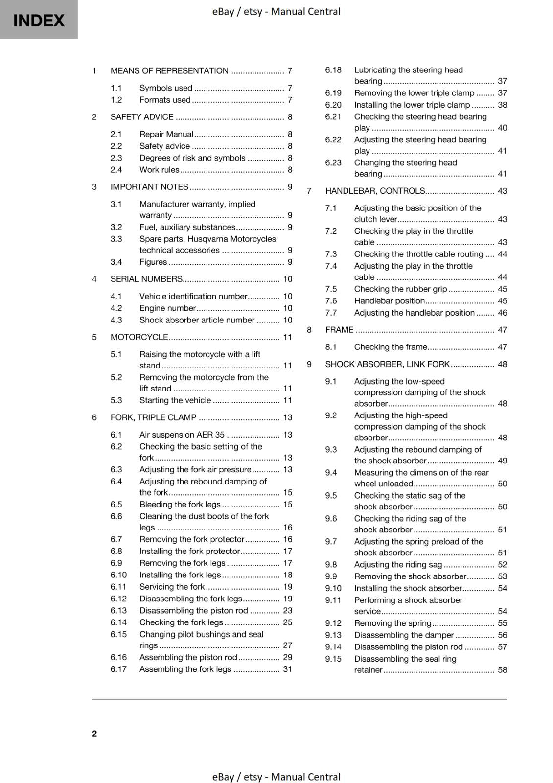HUSQVARNA 2019 TC 65 REPAIR WORKSHOP SERVICE MANUAL REPRINTED