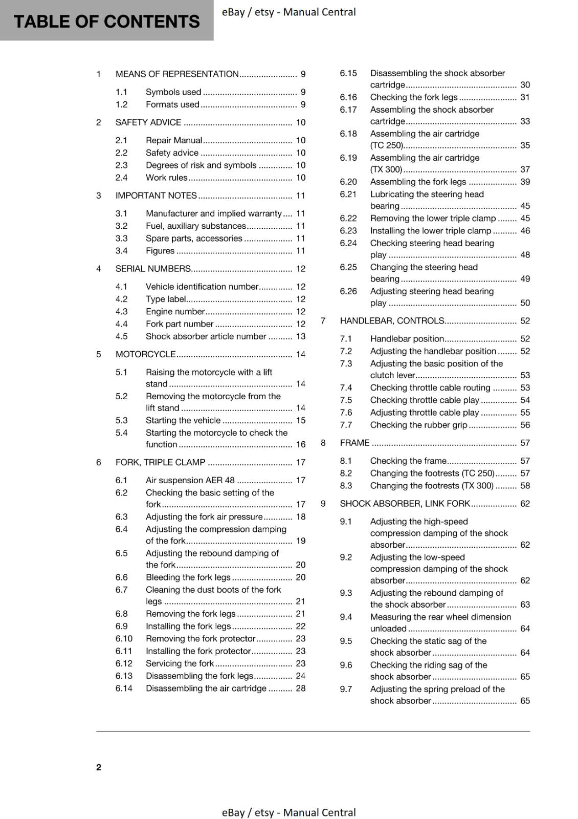 HUSQVARNA 2019 TC 250 TX 300 REPAIR WORKSHOP SERVICE MANUAL REPRINTED
