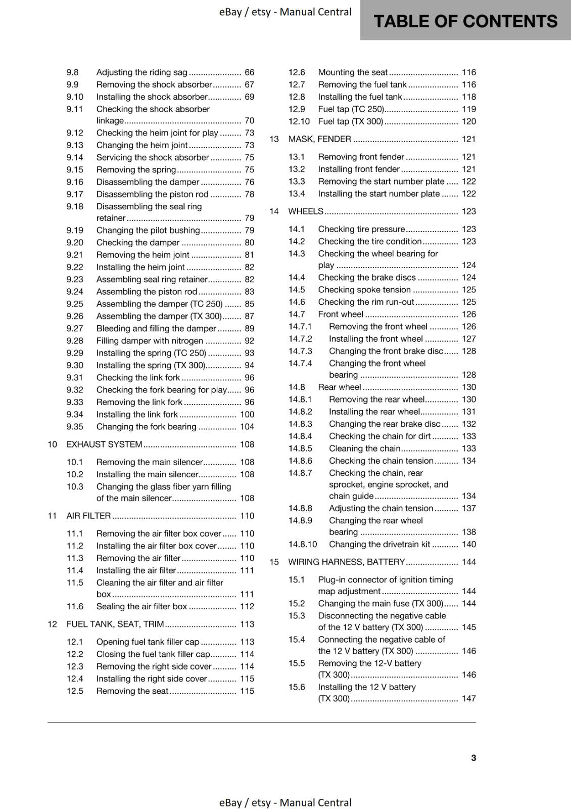 HUSQVARNA 2019 TC 250 TX 300 REPAIR WORKSHOP SERVICE MANUAL REPRINTED