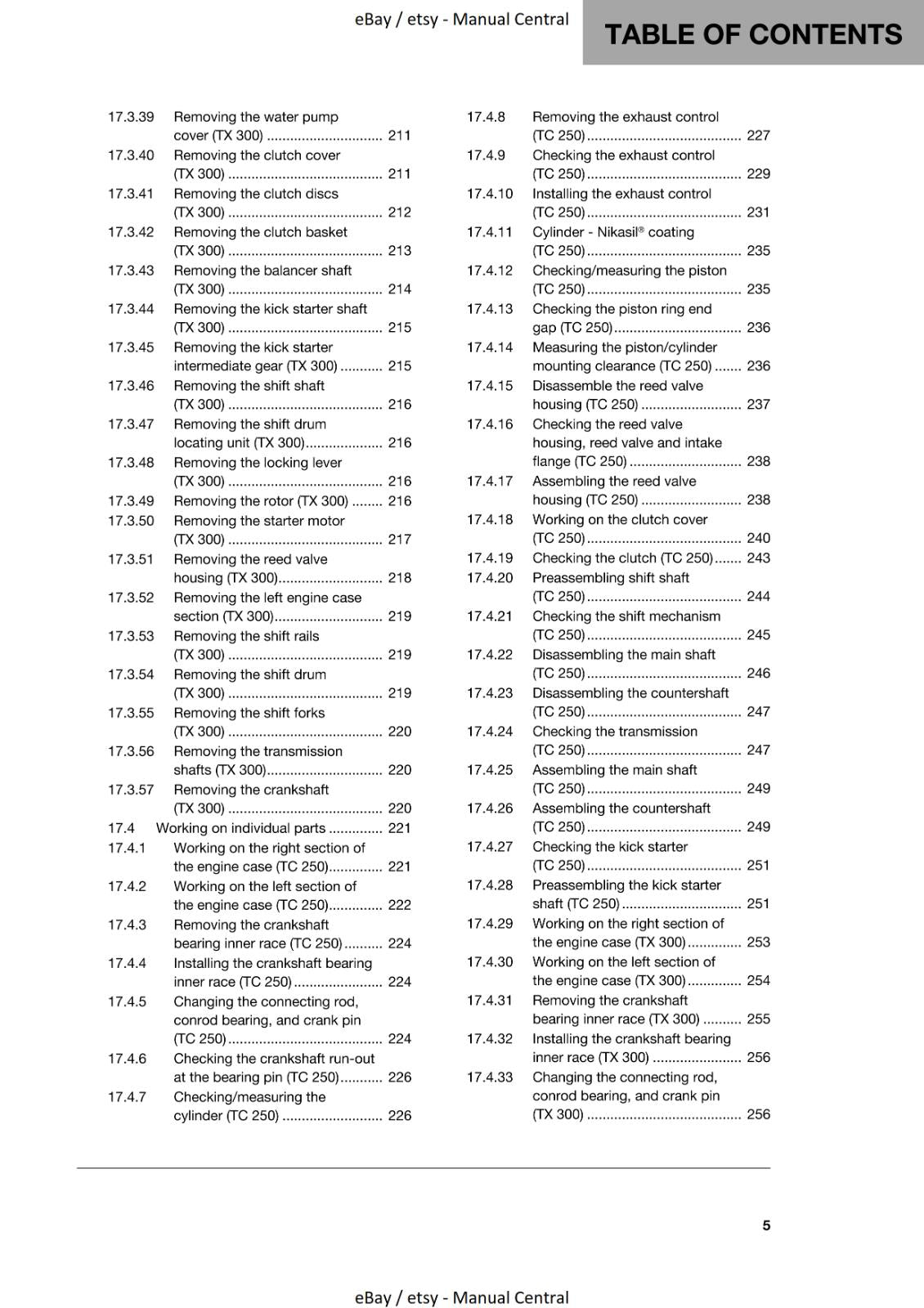 HUSQVARNA 2019 TC 250 TX 300 REPAIR WORKSHOP SERVICE MANUAL REPRINTED
