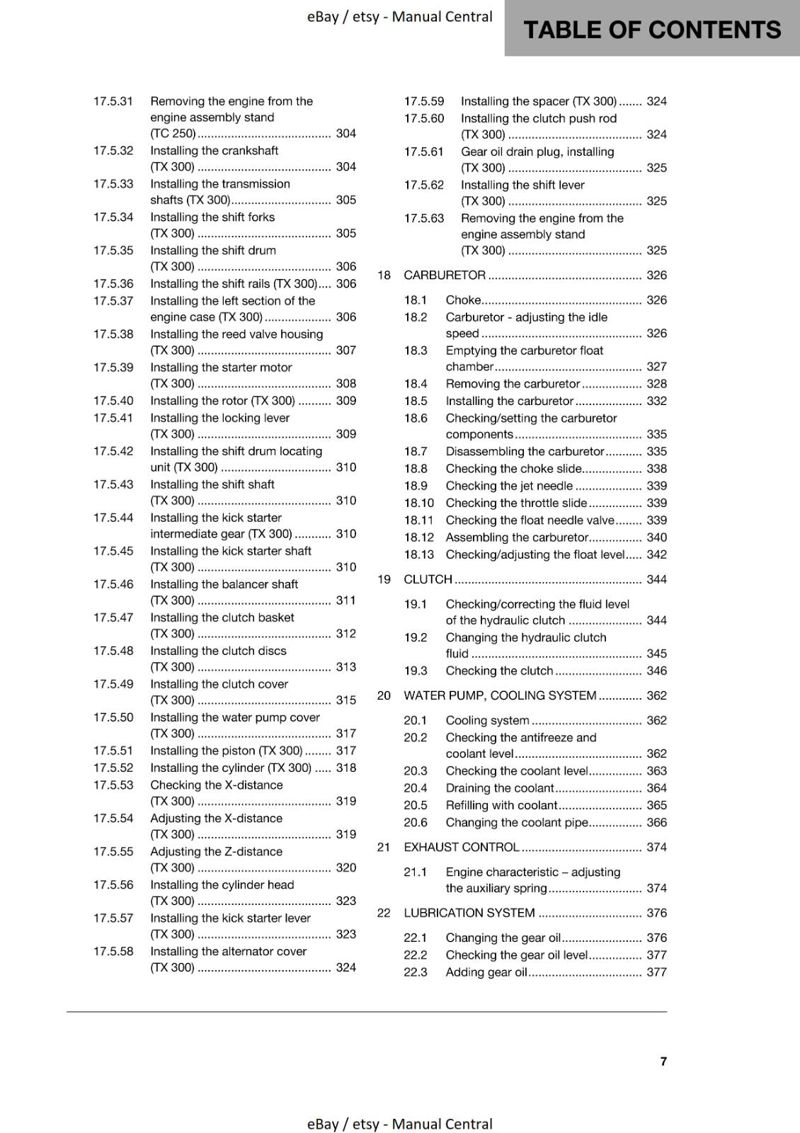 HUSQVARNA 2019 TC 250 TX 300 REPAIR WORKSHOP SERVICE MANUAL REPRINTED