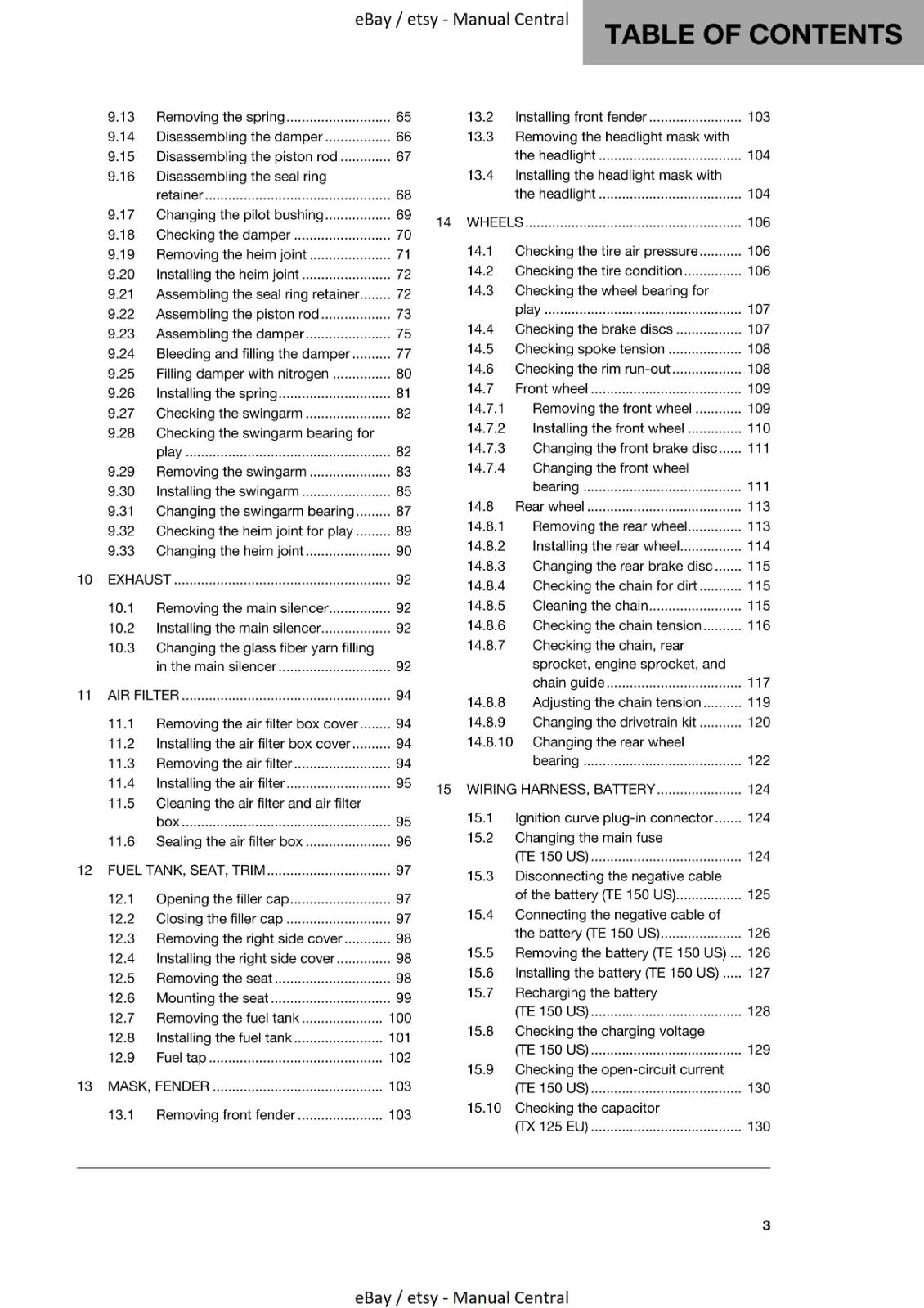 HUSQVARNA 2019 TX 125 TE 150 REPAIR WORKSHOP SERVICE MANUAL REPRINTED