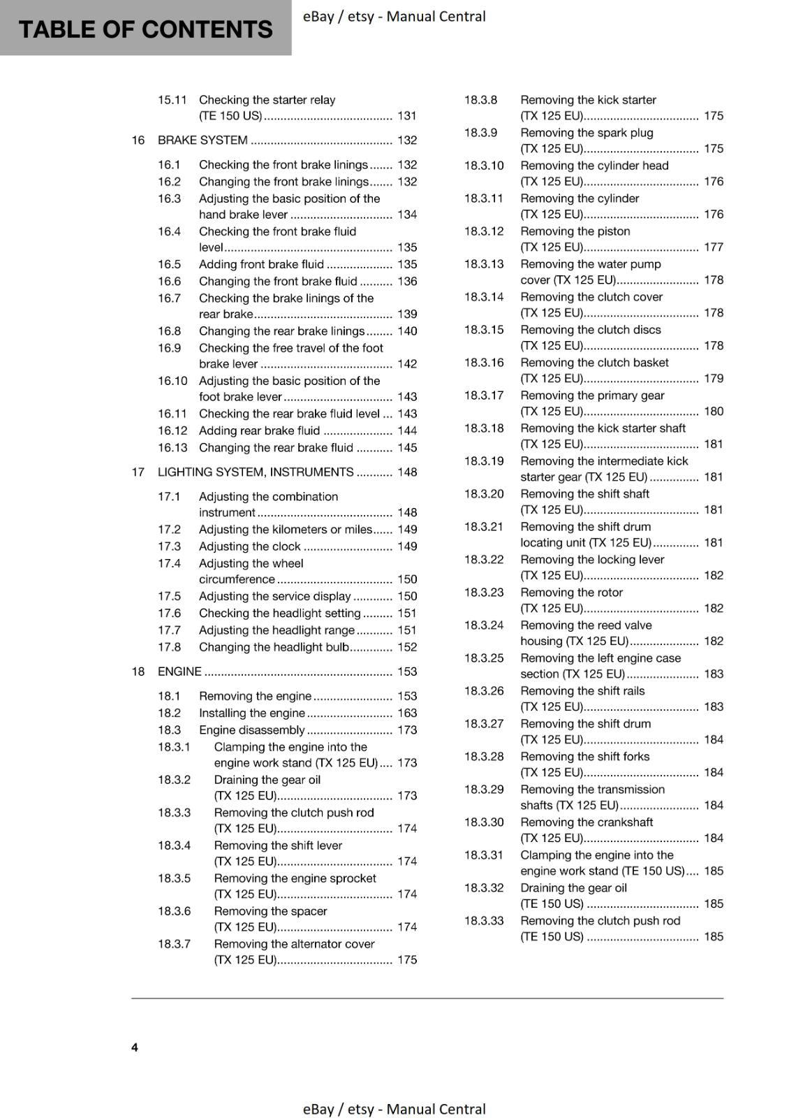 HUSQVARNA 2019 TX 125 TE 150 REPAIR WORKSHOP SERVICE MANUAL REPRINTED