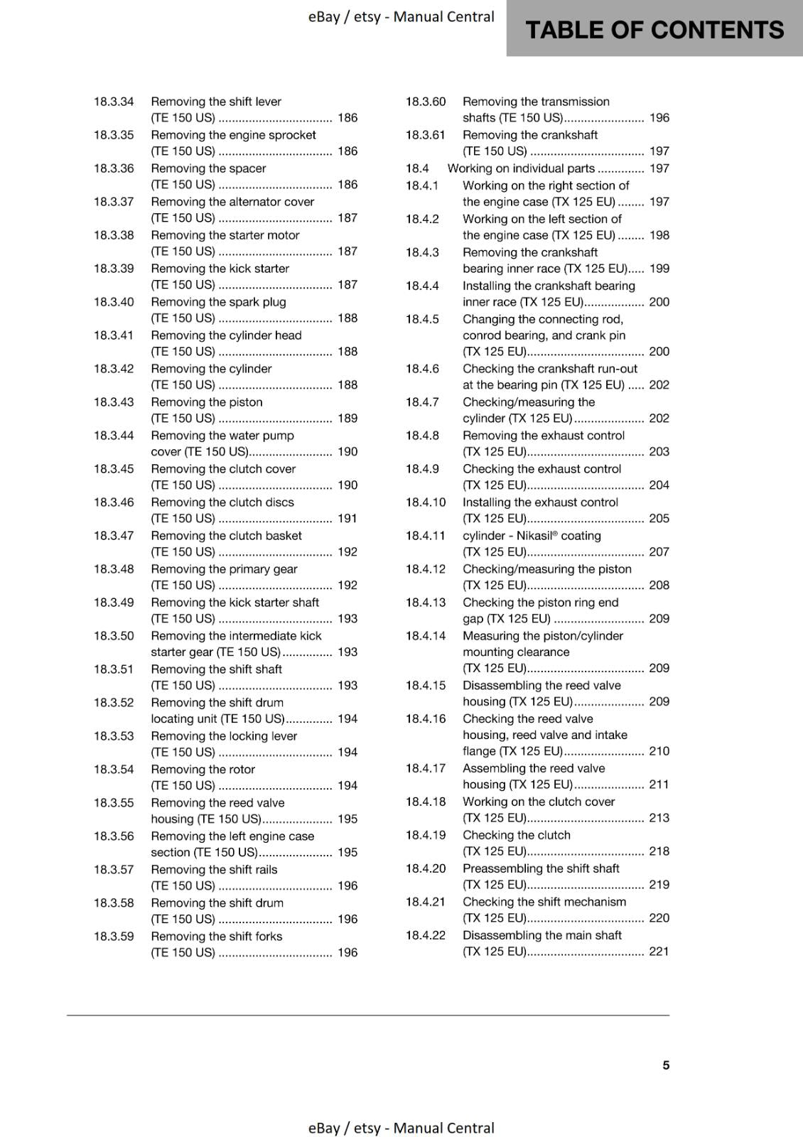 HUSQVARNA 2019 TX 125 TE 150 REPAIR WORKSHOP SERVICE MANUAL REPRINTED