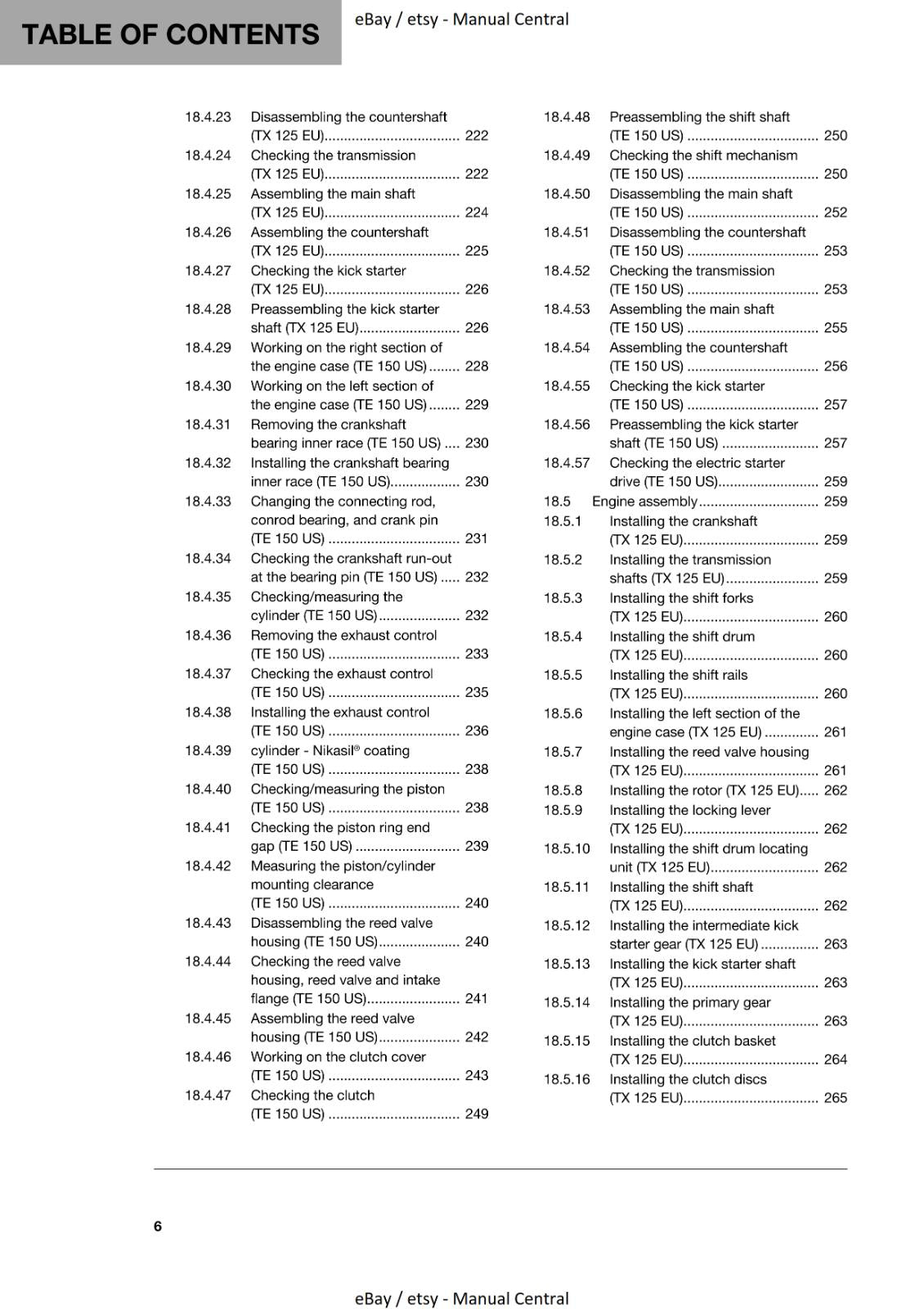 HUSQVARNA 2019 TX 125 TE 150 REPAIR WORKSHOP SERVICE MANUAL REPRINTED