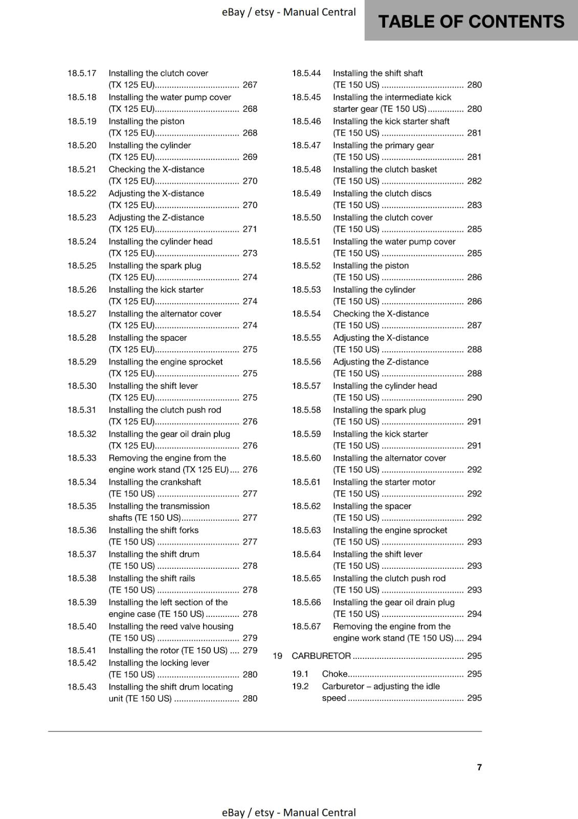 HUSQVARNA 2019 TX 125 TE 150 REPAIR WORKSHOP SERVICE MANUAL REPRINTED