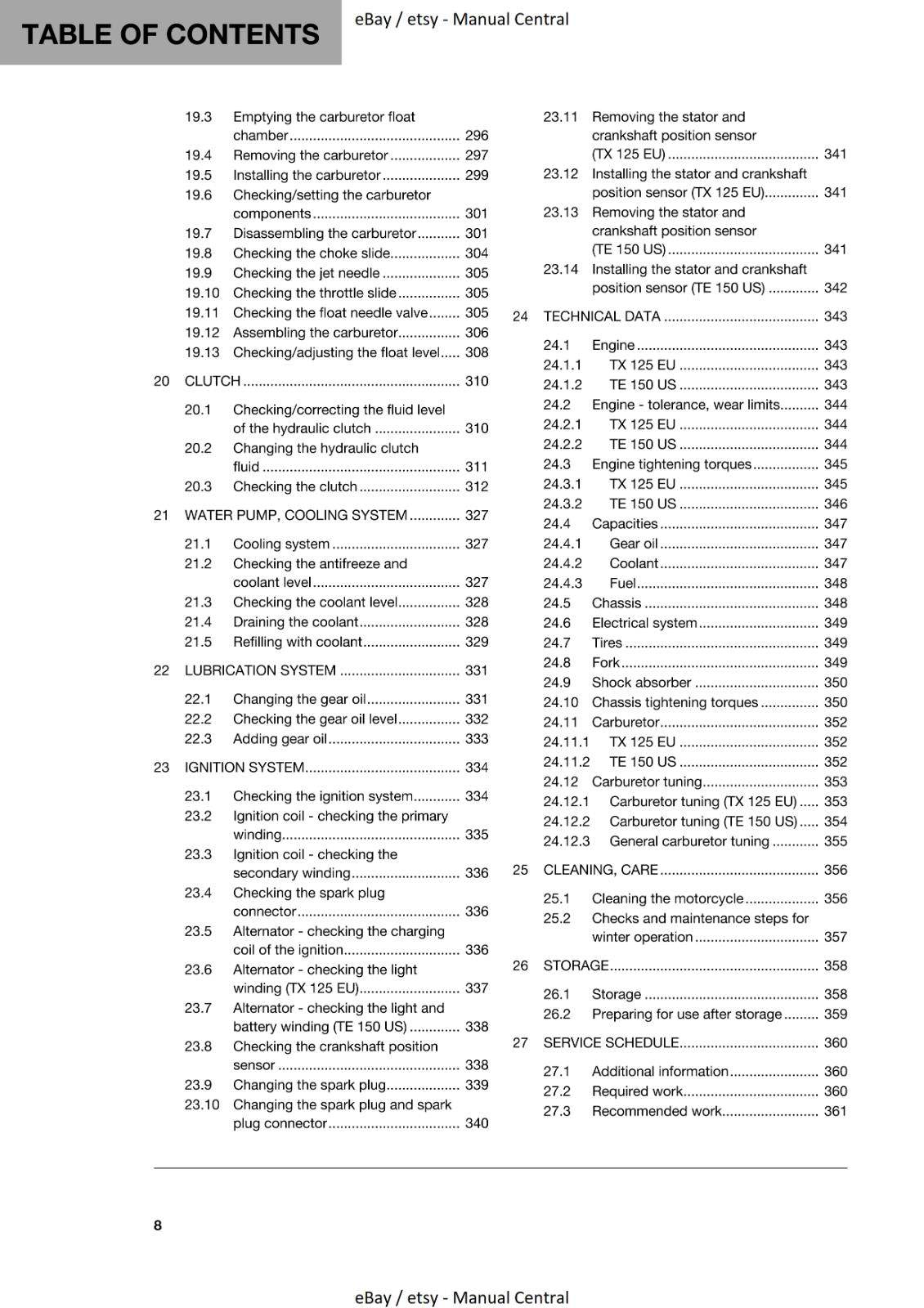 HUSQVARNA 2019 TX 125 TE 150 REPAIR WORKSHOP SERVICE MANUAL REPRINTED