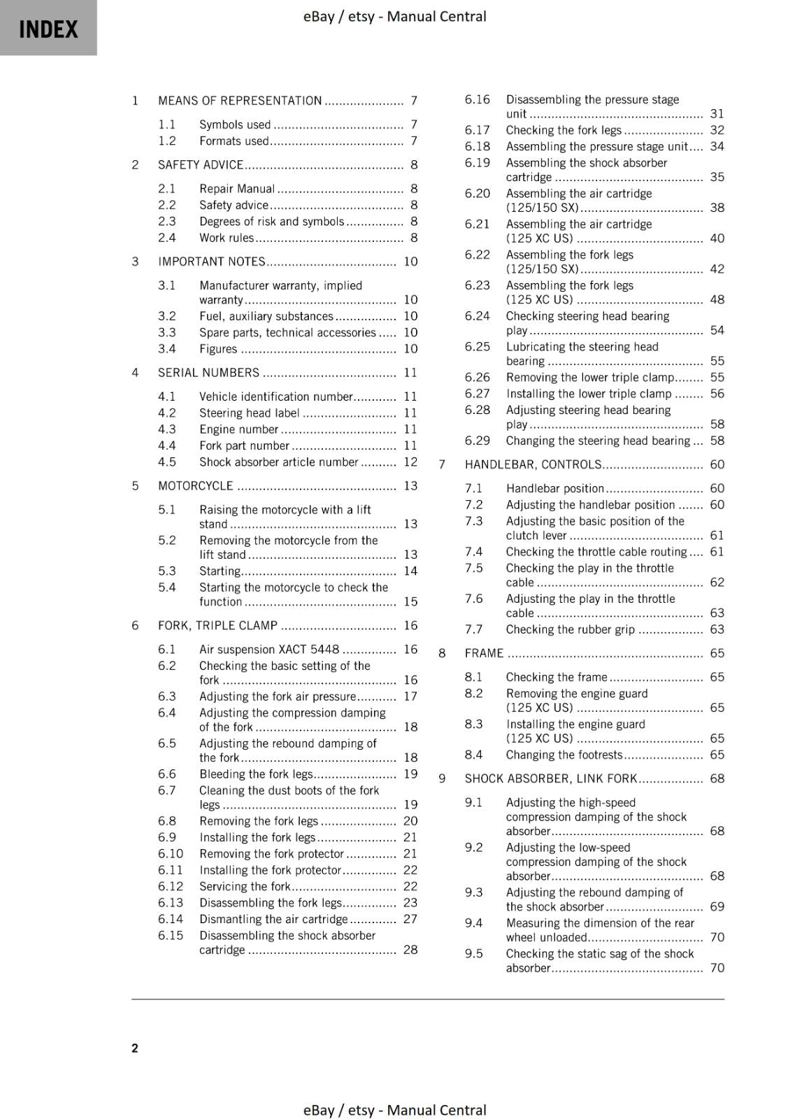 KTM 2022 - 125 SX 150 SX 125 XC - REPAIR WORKSHOP SERVICE MANUAL REPRINTED