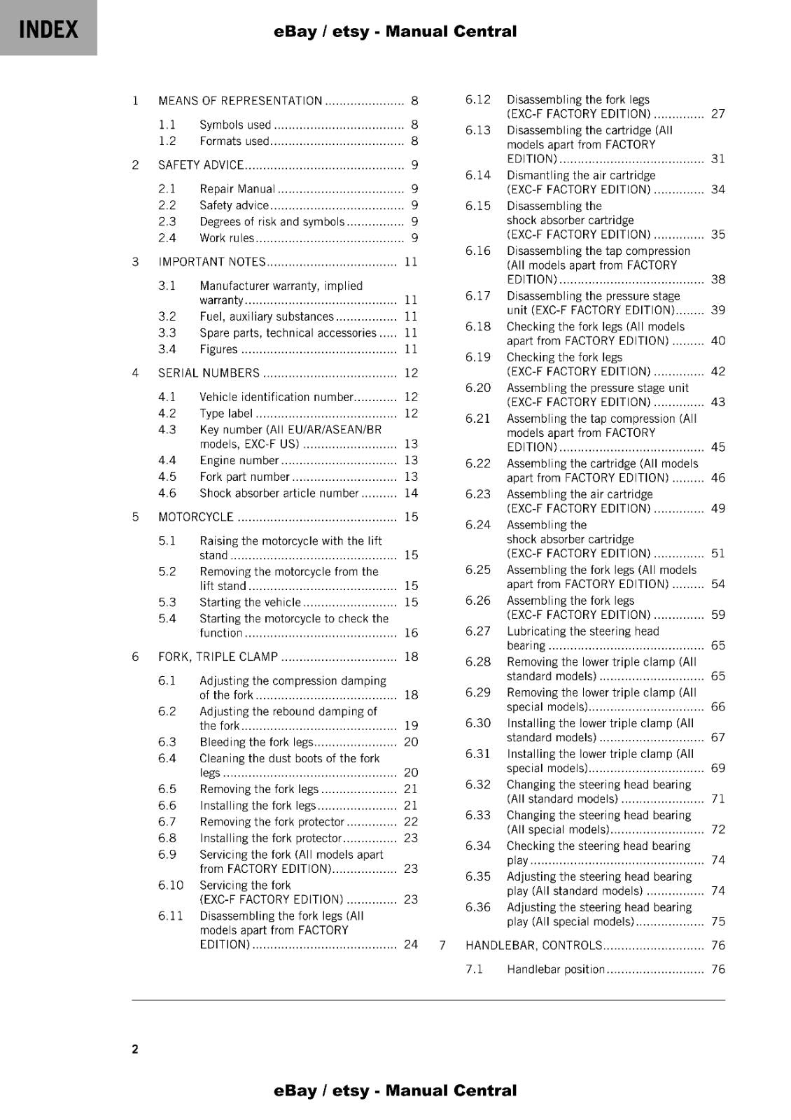 KTM 2022 - 350 EXC-F SIX DAYS XCF-W - REPAIR WORKSHOP SERVICE MANUAL REPRINTED