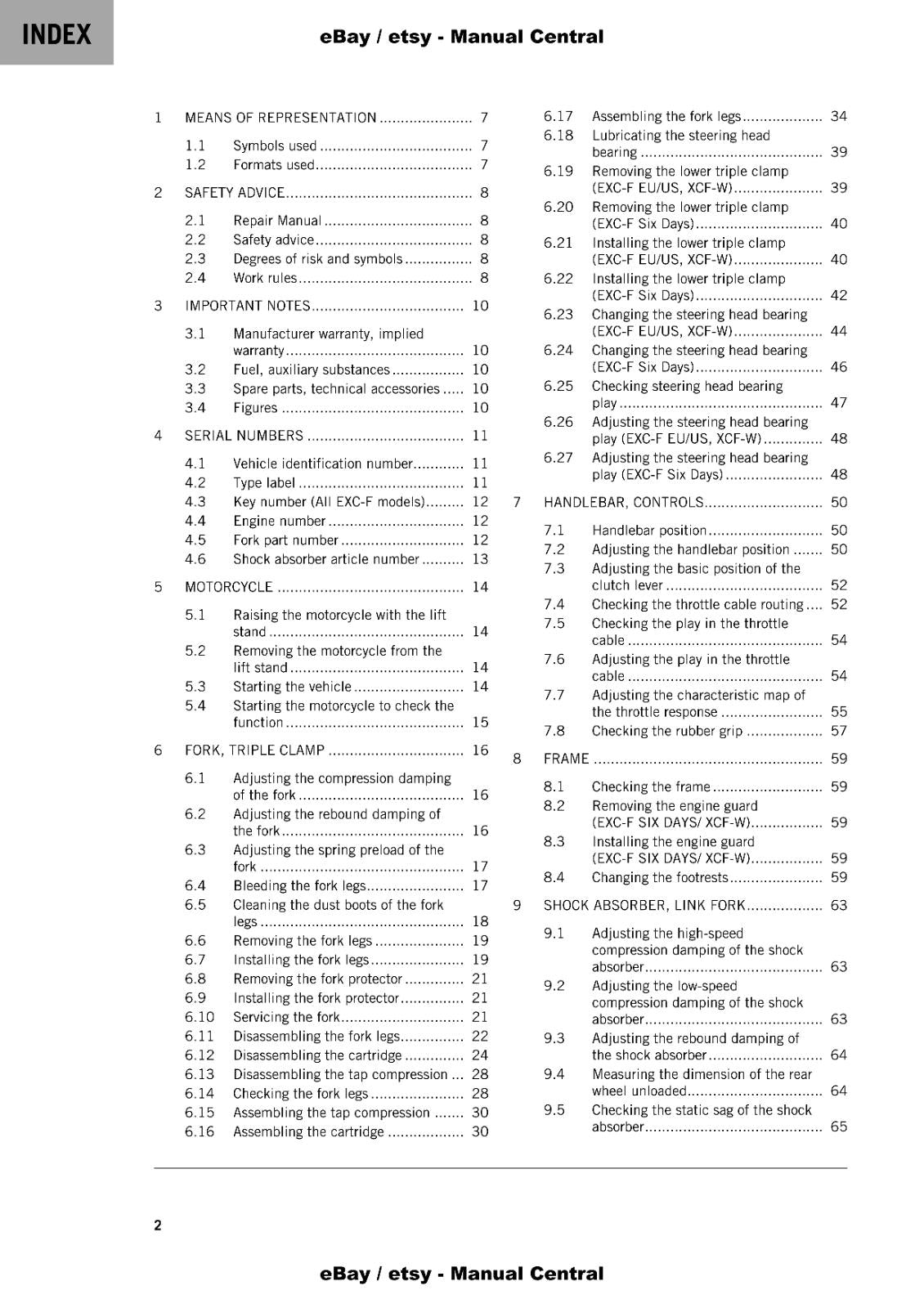 KTM 2022 - 450 500 EXC-F SIX DAYS XCF-W - REPAIR WORKSHOP SERVICE MANUAL REPRINT