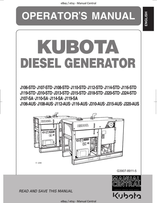 KUBOTA DIESEL GENERATOR - OPERATOR MANUAL - J106 J107 J108 J110 J112 J114 J116