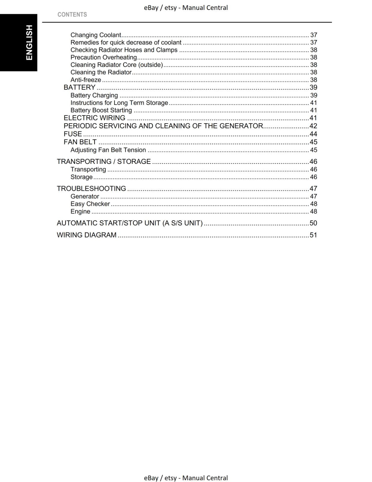 KUBOTA DIESEL GENERATOR - OPERATOR MANUAL - J119 J310 J313 J315 J318 J320 J324