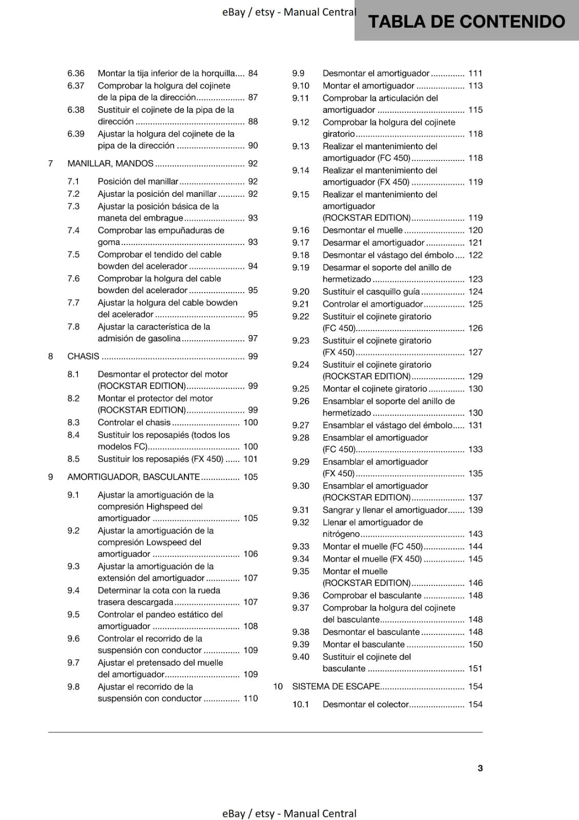 MANUAL DE REPARACION HUSQVARNA 2020 - FC FX 450 - SPANISH LANGUAGE