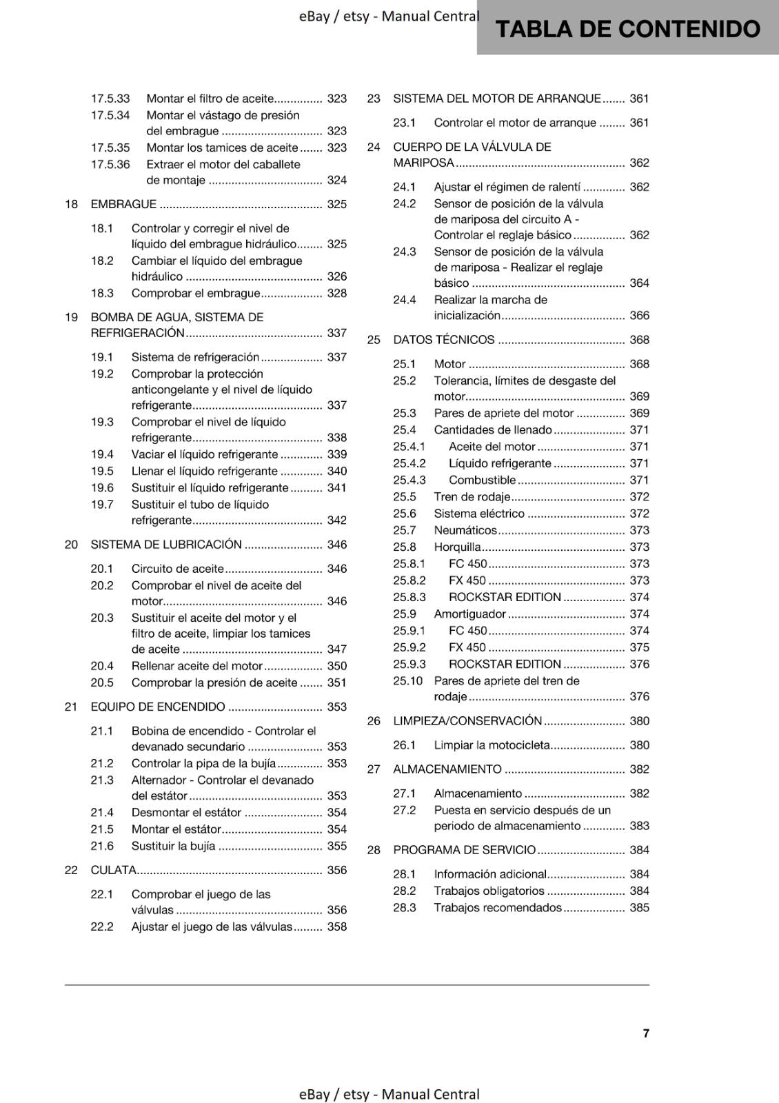 MANUAL DE REPARACION HUSQVARNA 2020 - FC FX 450 - SPANISH LANGUAGE