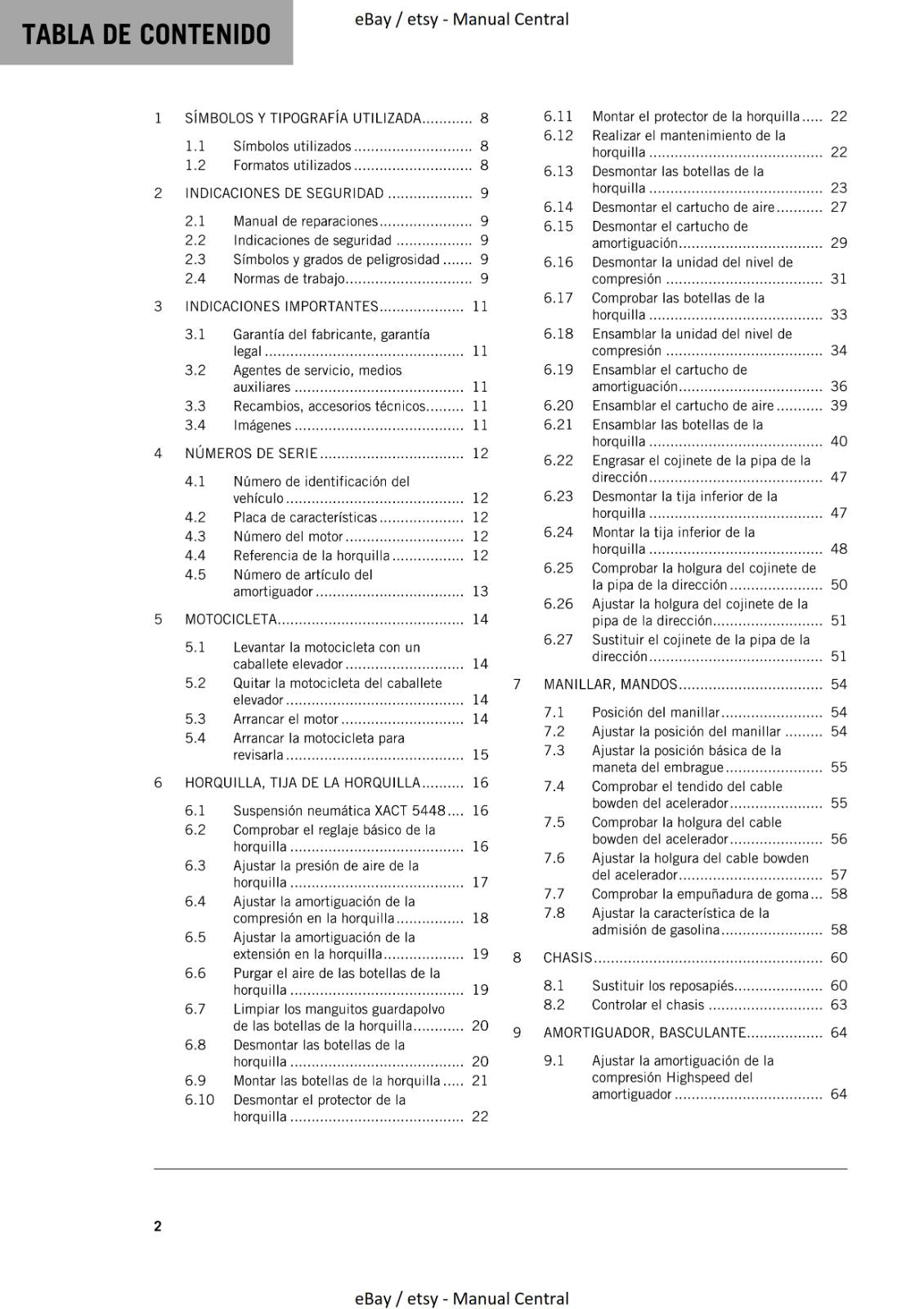 MANUAL DE REPARACION KTM 2021 - 250 300 XC TPI - SPANISH LANGUAGE