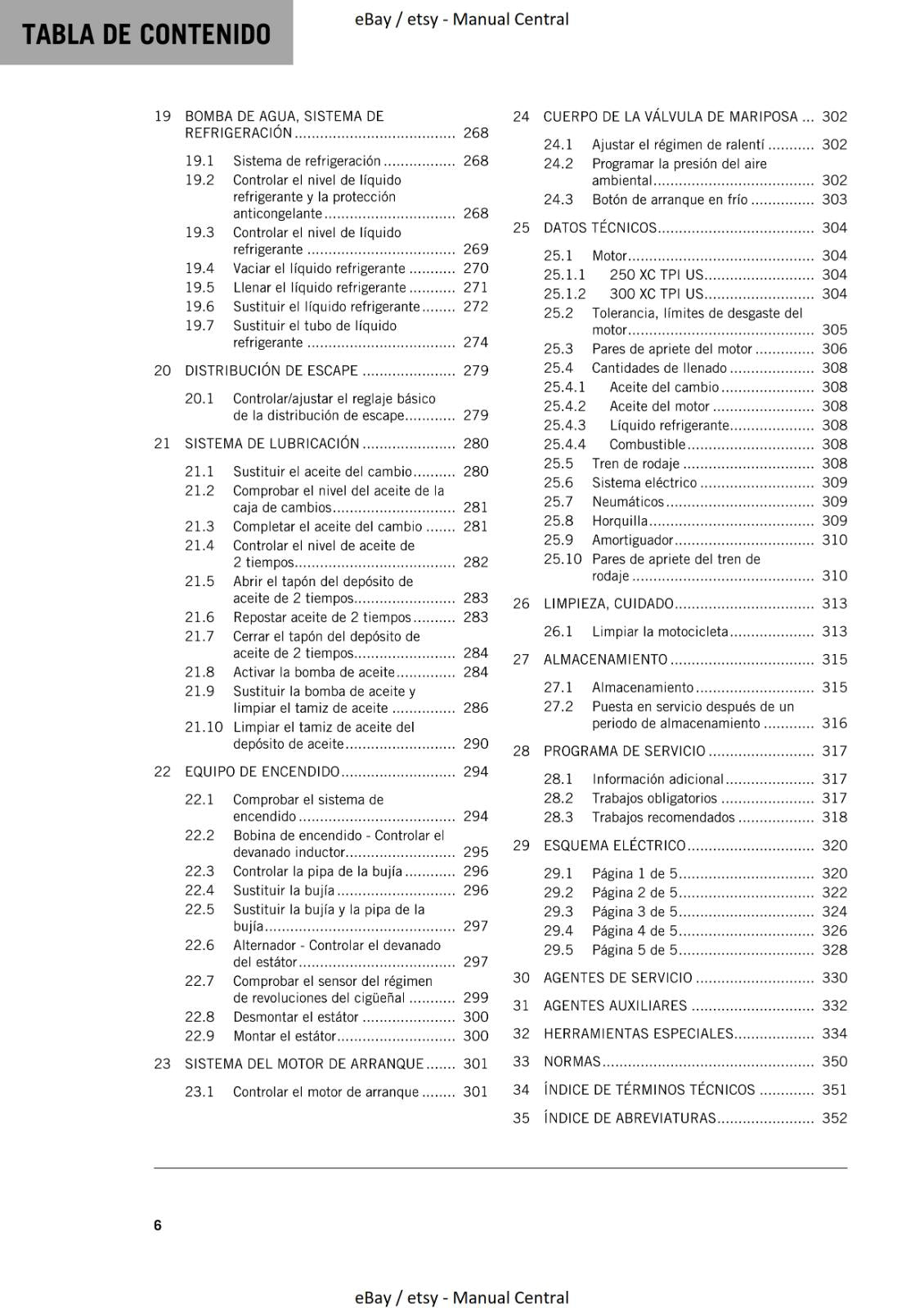 MANUAL DE REPARACION KTM 2021 - 250 300 XC TPI - SPANISH LANGUAGE