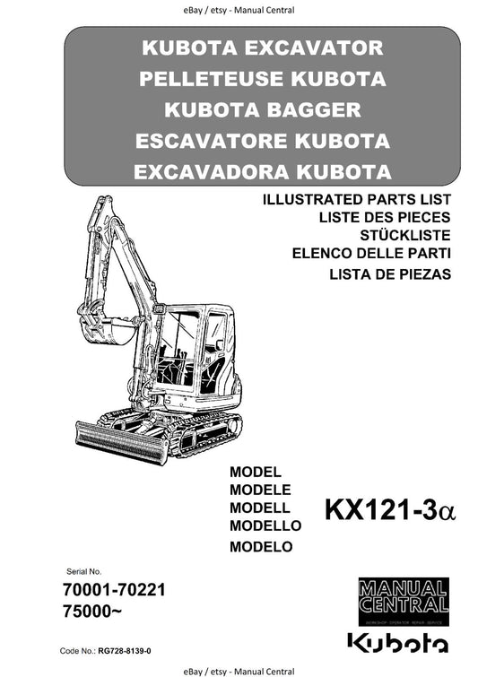 KUBOTA EXCAVATOR KX121-3a ILLUSTRATED PARTS MANUAL REPRINTED COMB BOUND