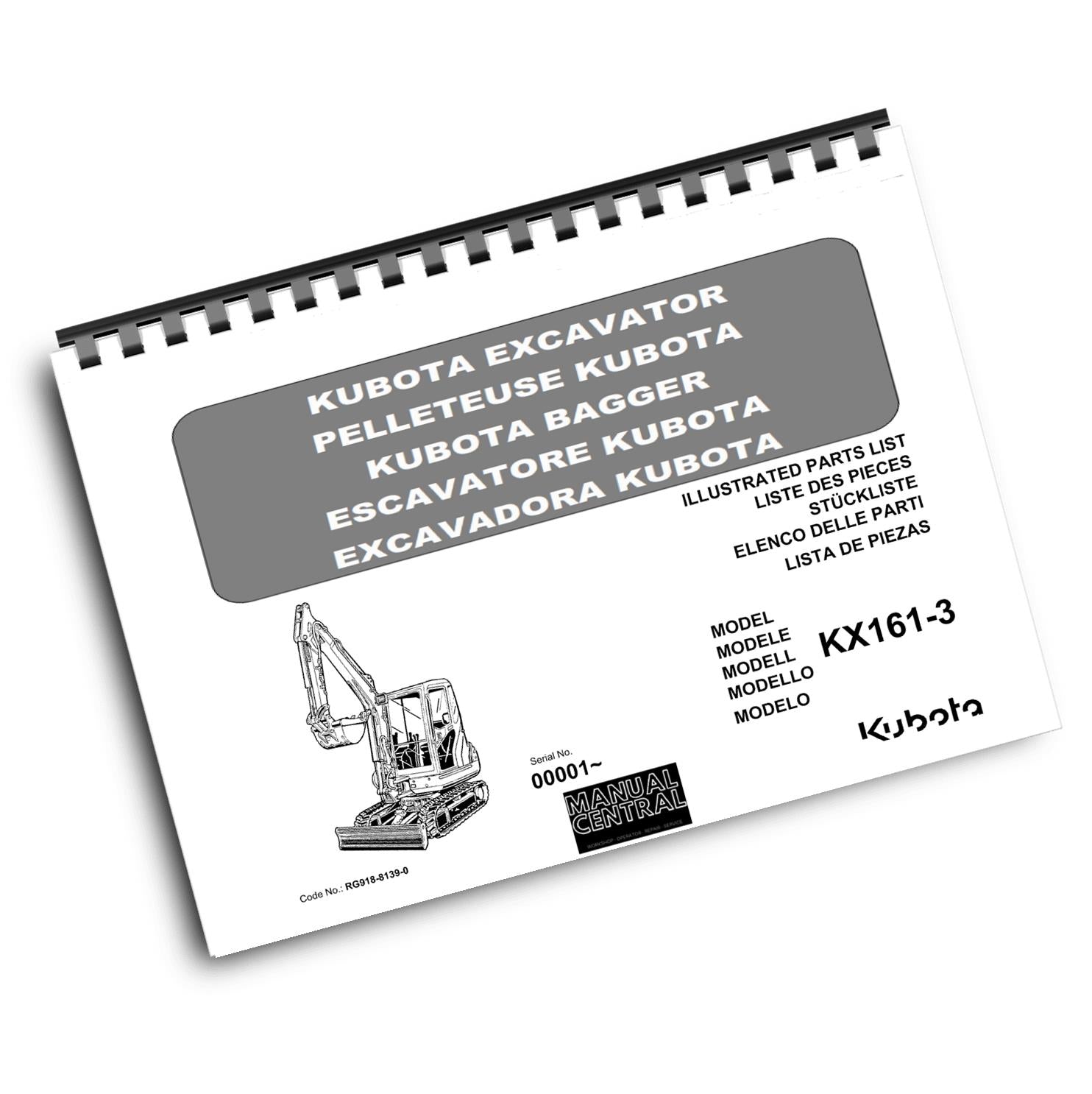 KUBOTA EXCAVATOR KX161-3 ILLUSTRATED PARTS MANUAL REPRINTED COMB BOUND