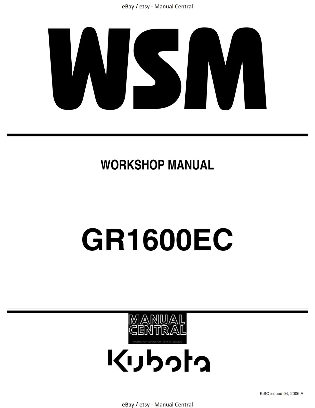 KUBOTA GR1600EC - WORKSHOP SERVICE REPAIR MANUAL REPRINTED COMB BOUND