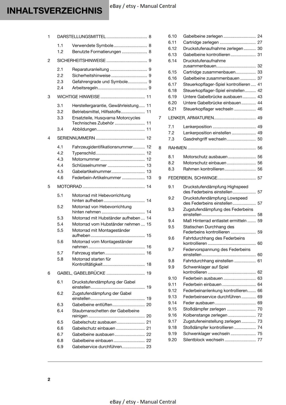 GERMAN LANGUAGE - HUSQVARNA 2022 - 701 ENDURO EU - REPARATURANLEITUNG REPRINTED