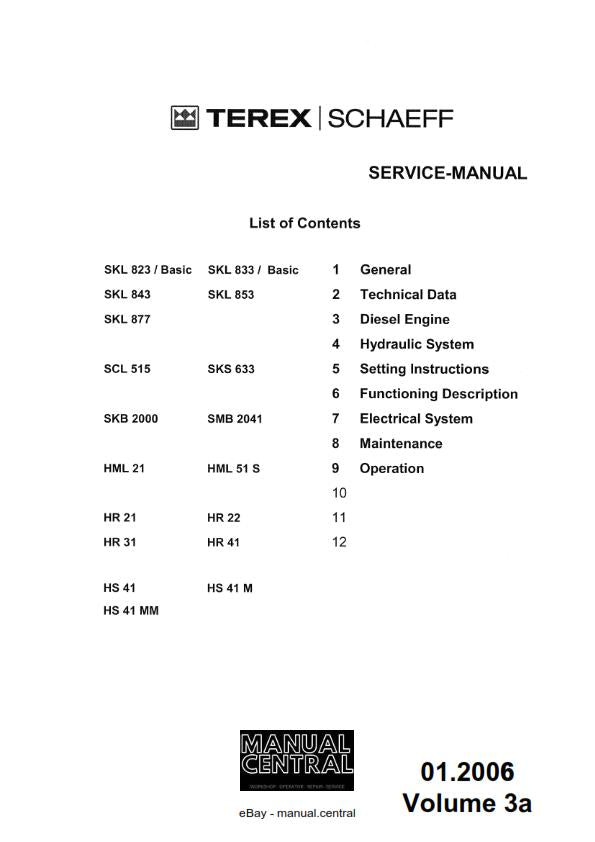 TEREX  SCHAEFF HR 20 32 42 11 12 13 14 18 WORKSHOP REPAIR SERVICE 01 TO 06