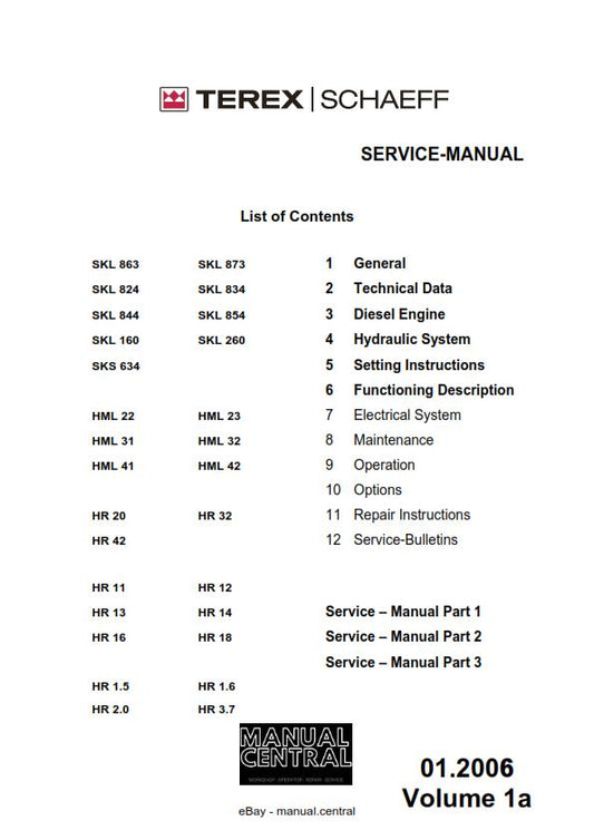 TEREX  SCHAEFF HR 1.5 1.6 2.0 3.7 WORKSHOP REPAIR SERVICE MANUAL 01 TO 06
