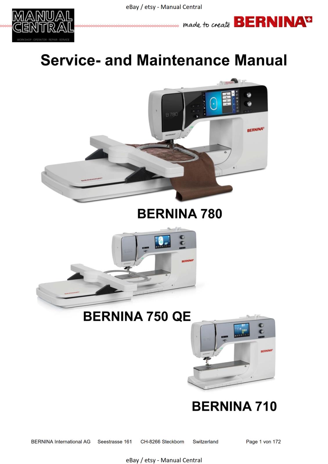 BERNINA - 780 710 750 QE - SERVICE & MAINTENANCE MANUAL - REPRINTED